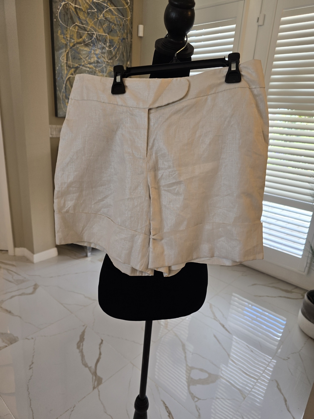 INC International Concepts Cream Linen-Blend Skort with Curved Hemline